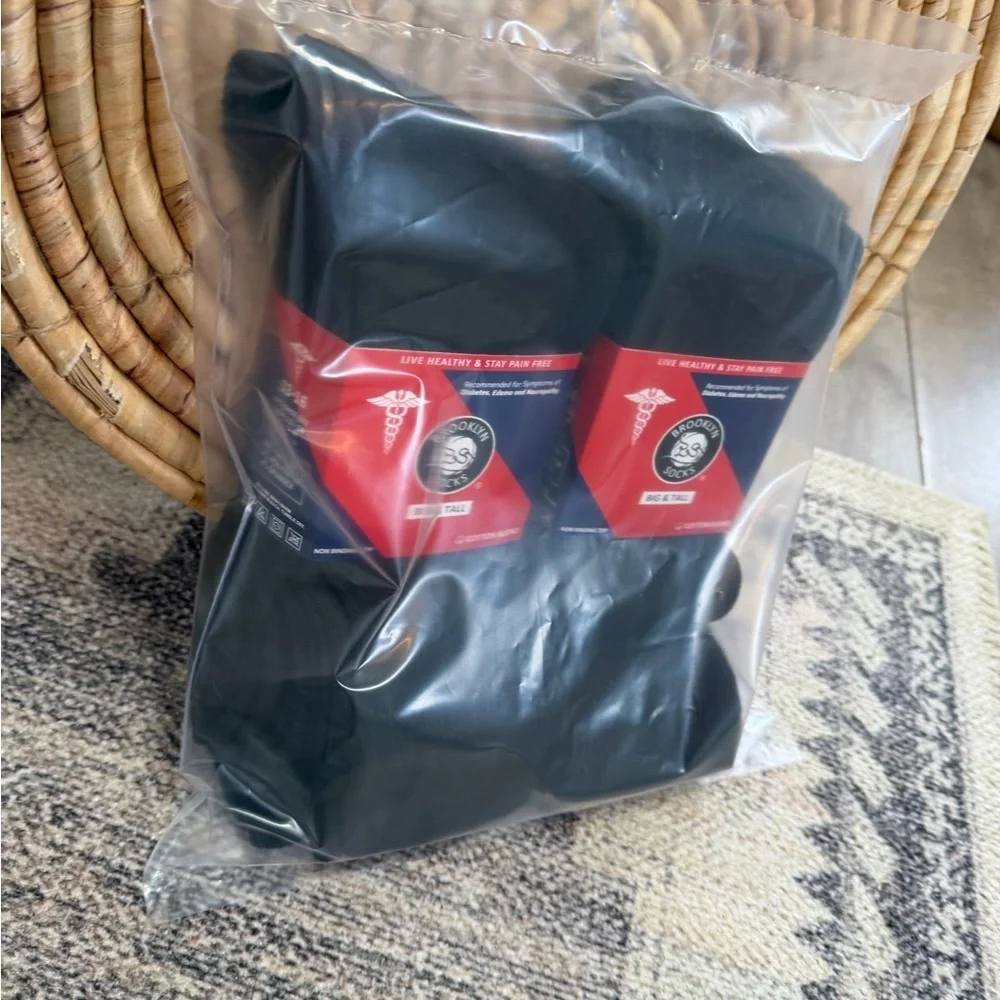 New Men’s Diabetic Black Medical Crew Socks 6 Pairs Big & Tall Cotton Nonbinding